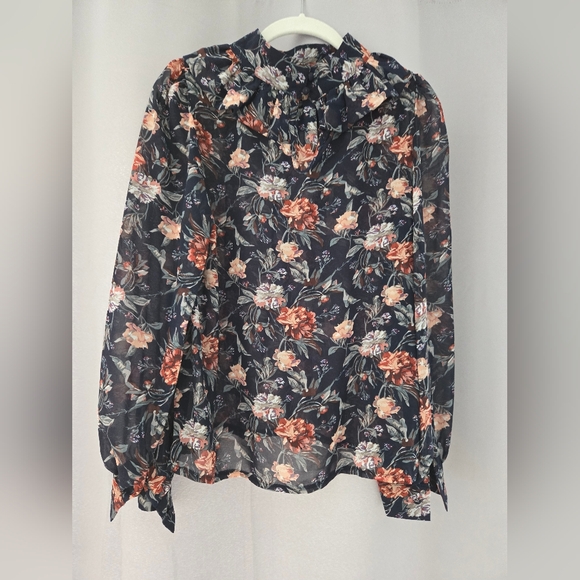 On Twelfth Black High Neck Floral Blouse - Picture 3 of 7